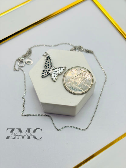 K18 White Gold Butterfly 0.50ct Natural Blue/White Diamonds Necklace