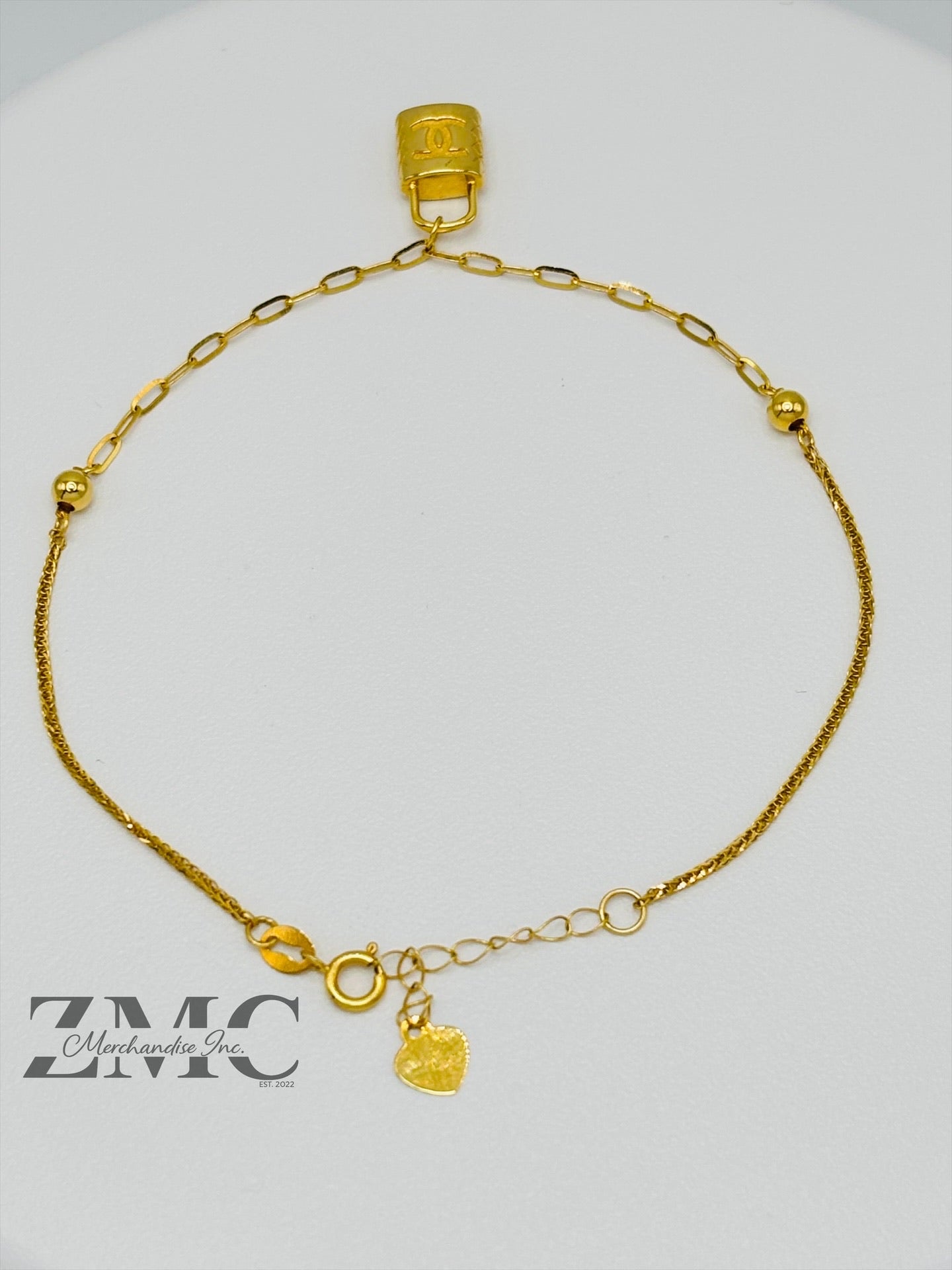 18K Gold Bracelet with Padlock Charm