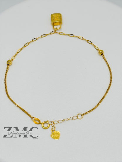 18K Gold Bracelet with Padlock Charm