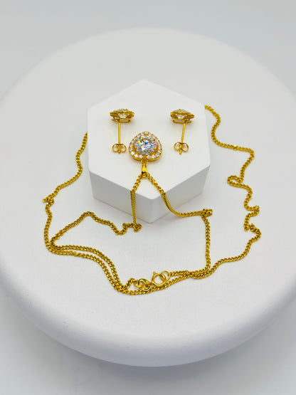 18K Gold Heart Moissanite Diamond Earrings and Necklace Set