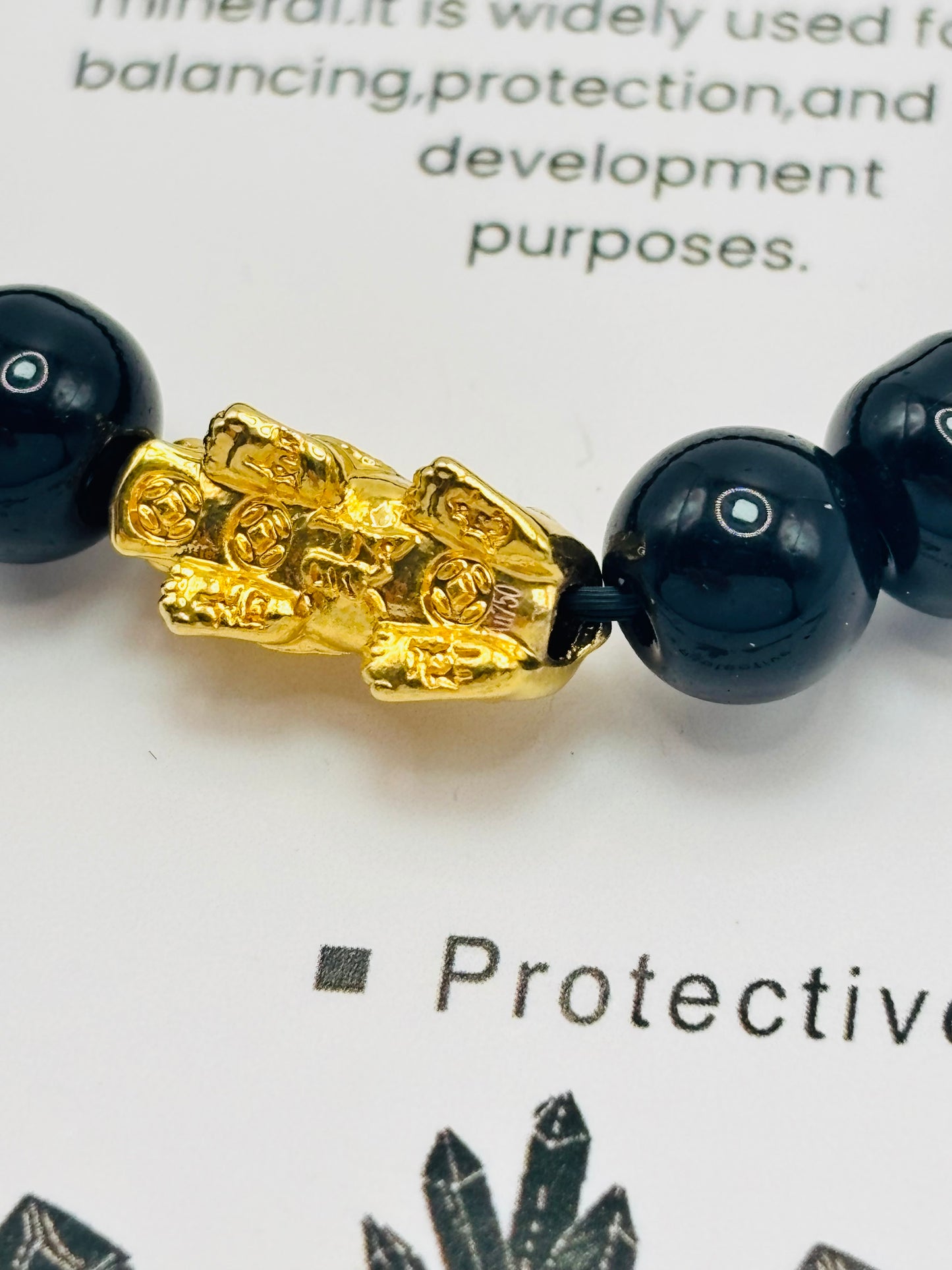 18K Gold Lucky Piyao/ Pi Xiu Black Obsidian Stone ( Hollow Empty Inside) Medium Size