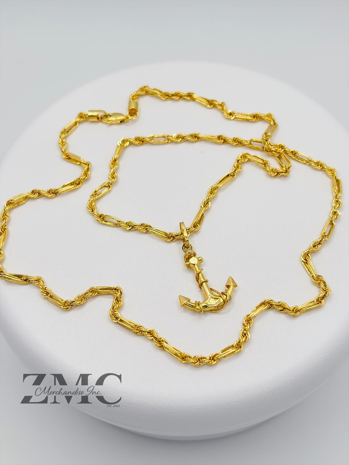 18K Gold Rope Anchor Necklace