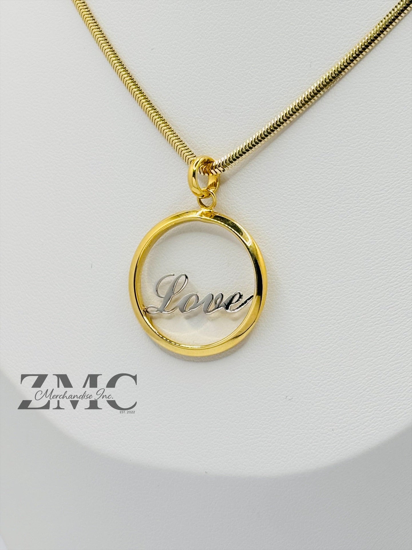 18K Gold Two-tone LOVE Herringbone Necklace