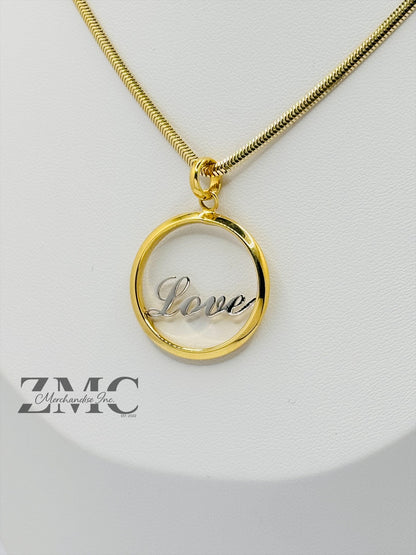 18K Gold Two-tone LOVE Herringbone Necklace