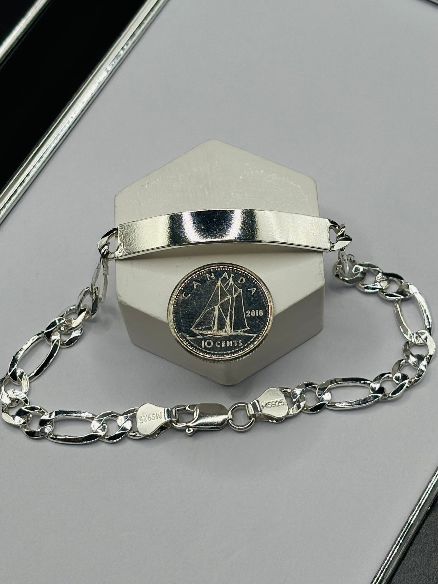 S925 Silver Name Figaro Bracelet