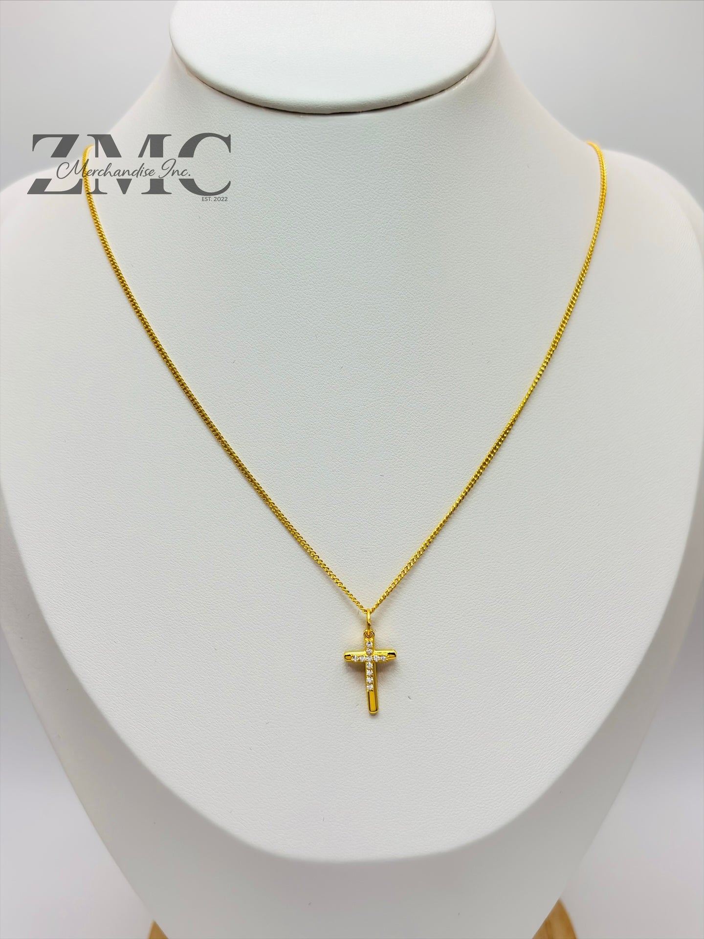 18K Gold Double Cross Necklace