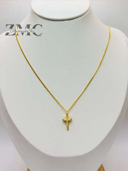 18K Gold Double Cross Necklace