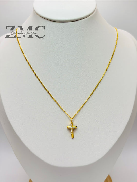 18K Gold Double Cross Necklace