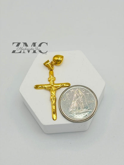 18K Gold Cross Heart Pendant