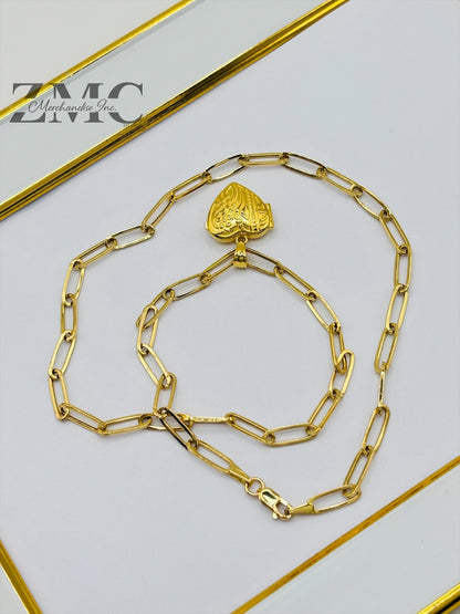 18K Gold Paperclip Heart Locket Necklace