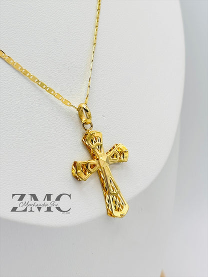 18K Gold Back to Back Cross Necklace