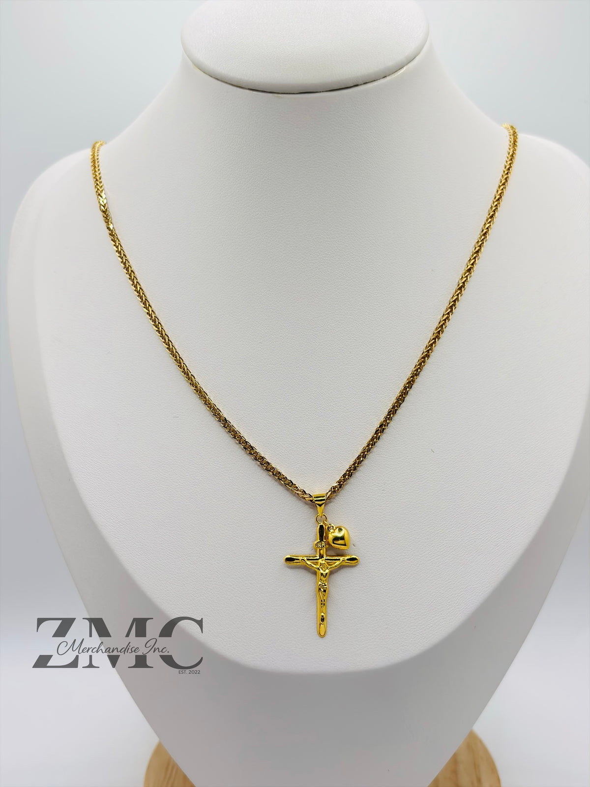 18K Gold Cross & Heart Necklace