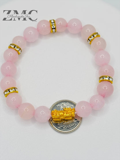 18K Gold  Lucky Piyao/ Pi Xiu Rose Quartz Stone  ( Hollow Empty Inside) Small