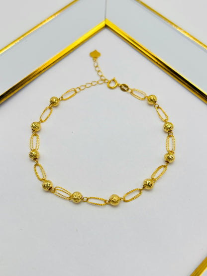 18K Gold Paperclip Diamond Cut Ball Bracelet