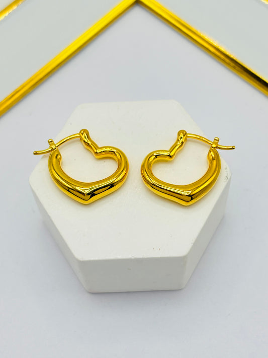 18K Gold Heart Loop Earrings (Electroform)