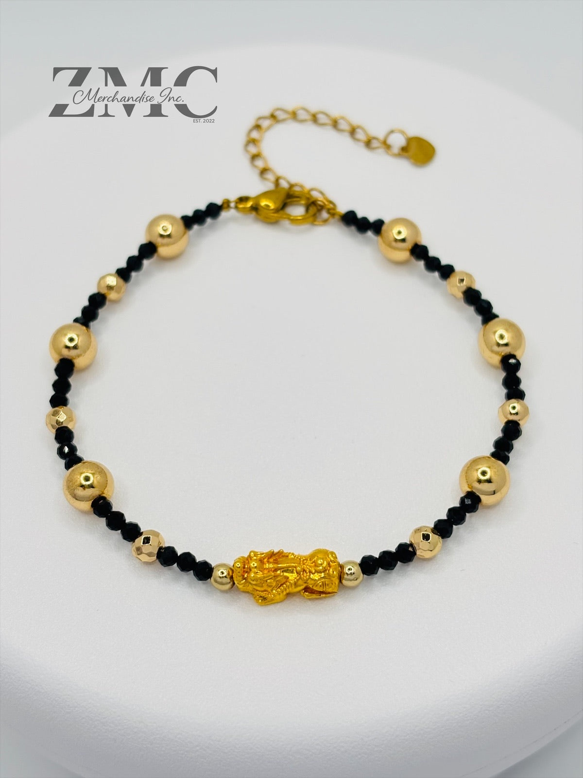 18K Gold  Lucky Piyao/ Pi Xiu Black Spinnel Stone  ( Hollow Empty Inside) Small