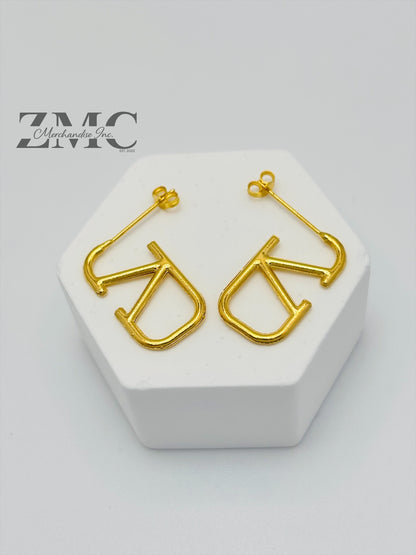 18K Gold V Stud Loop Earrings