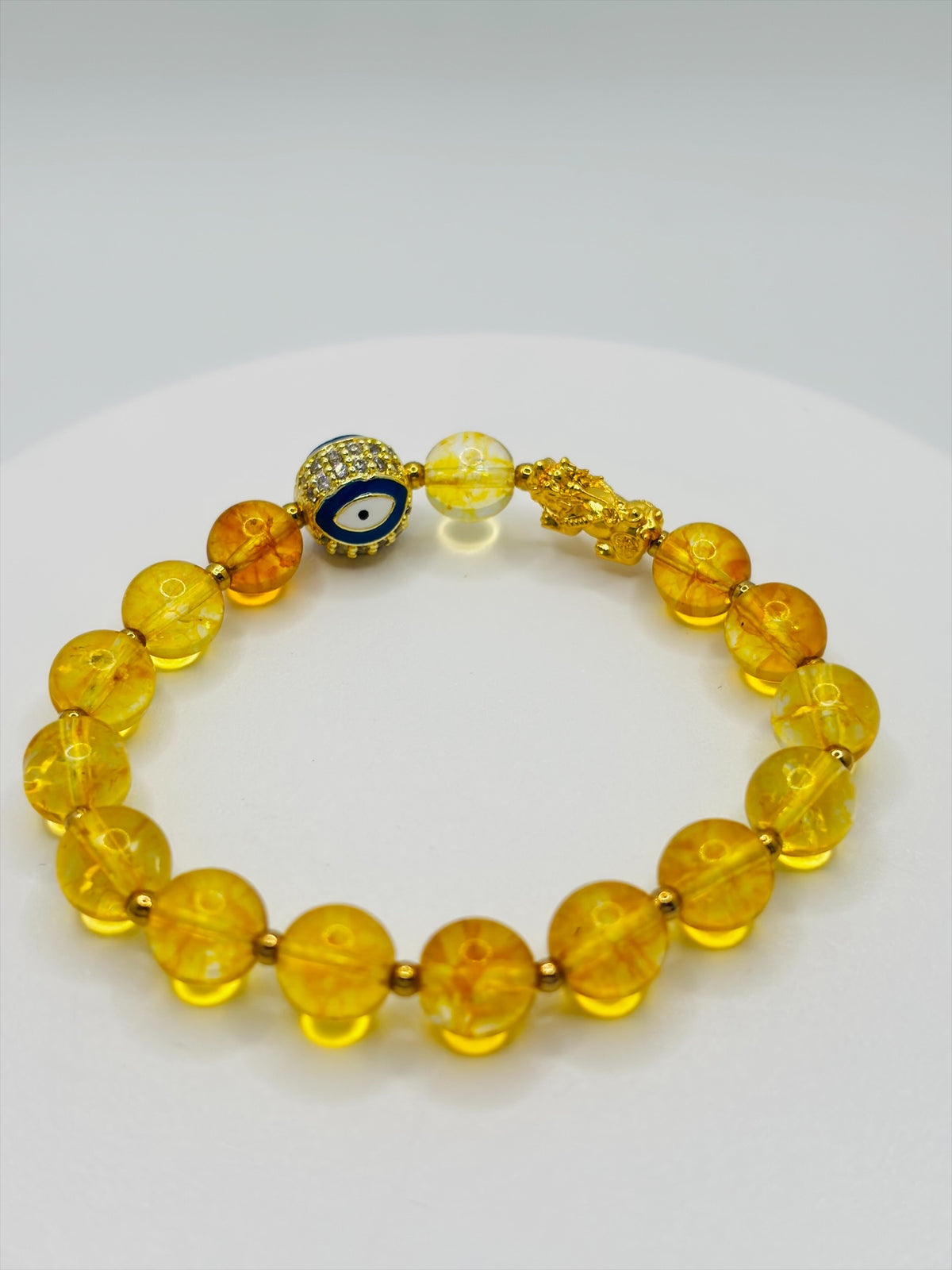 18K Gold Lucky Piyao/ Pi Xiu Citrine Evil Eye Bracelet ( Hollow Empty Inside) Small