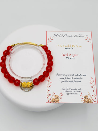 18K Gold Lucky Piyao/ Pi Xiu Red Agate Bracelet ( Hollow Empty Inside) SMALL PIYAO