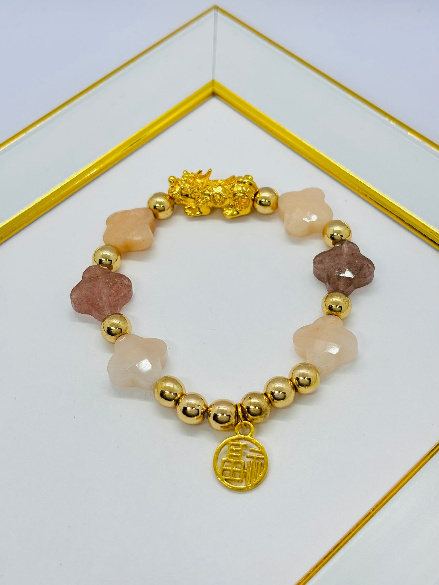 18K Gold  Lucky Piyao/ Pi Xiu Clover Bracelet  ( Hollow Empty Inside) Large Size