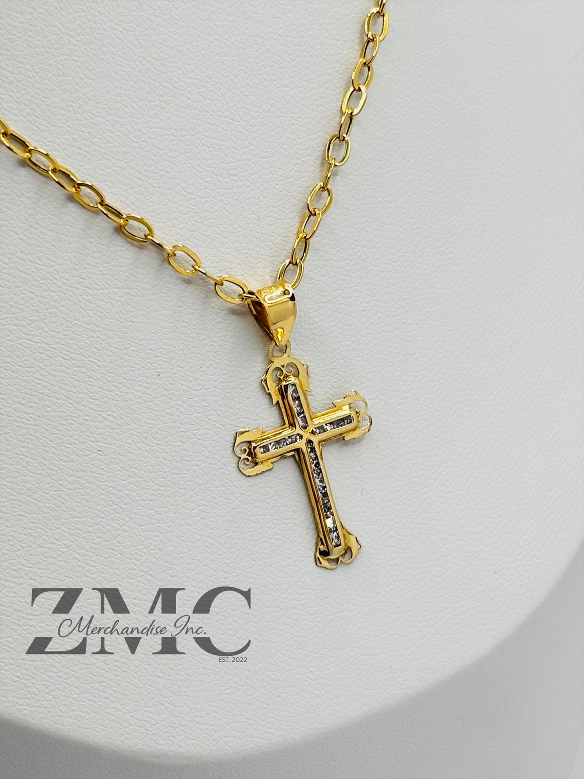 18K Gold Cross Stone Necklace