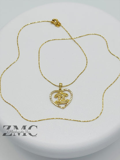 K18 Japan Gold Heart Necklace Natural Diamond