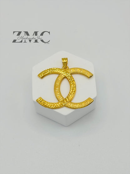 18K Gold Diamond Cut C Big Pendant