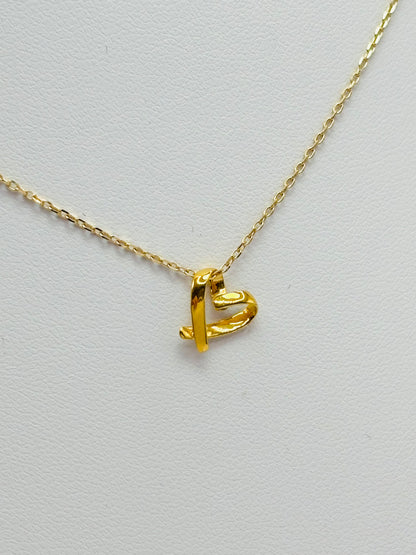 18K Gold Small Open Heart Earrings and Necklace Set