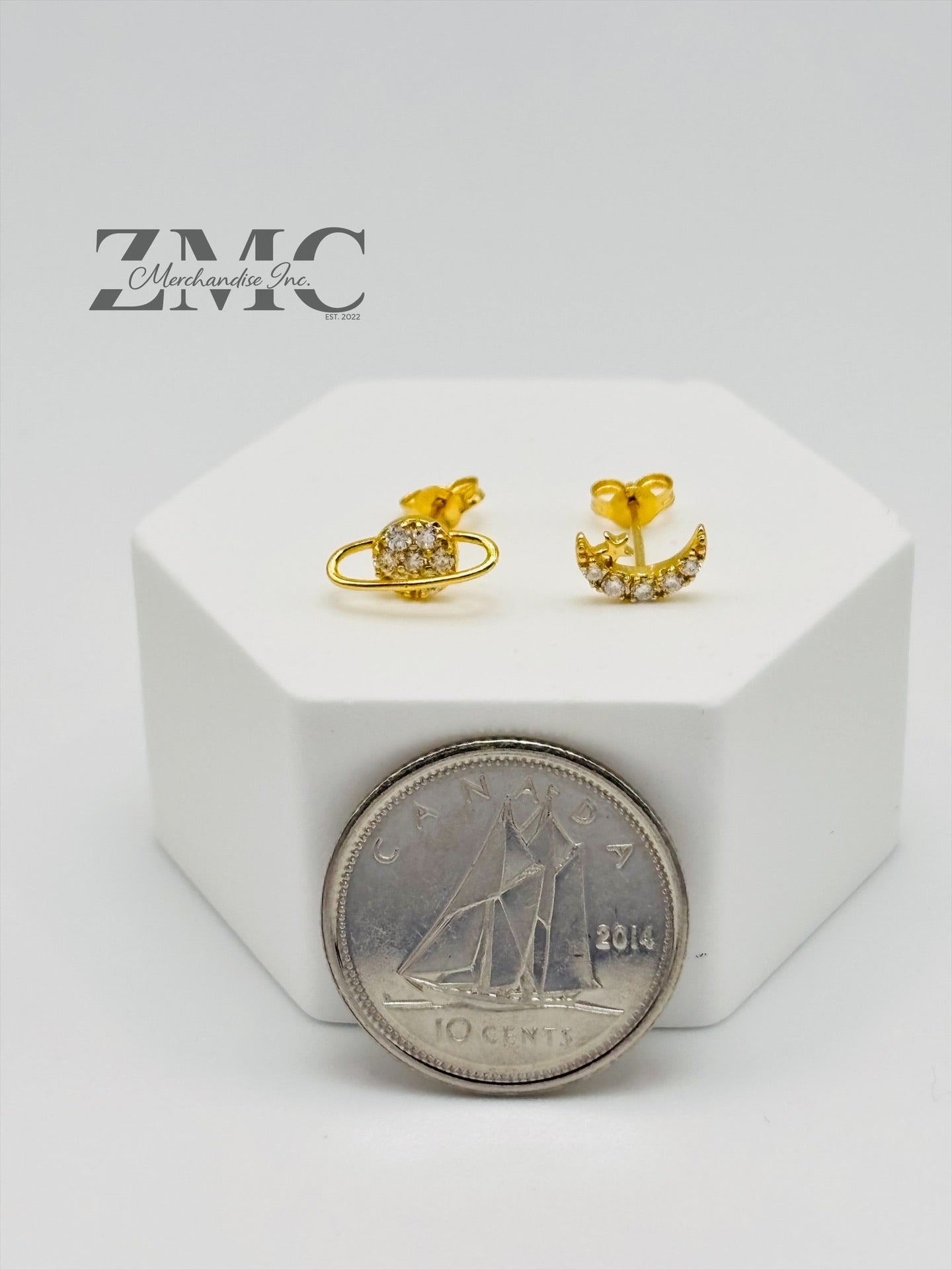 18K Gold Moon Moissanite Diamond Earrings