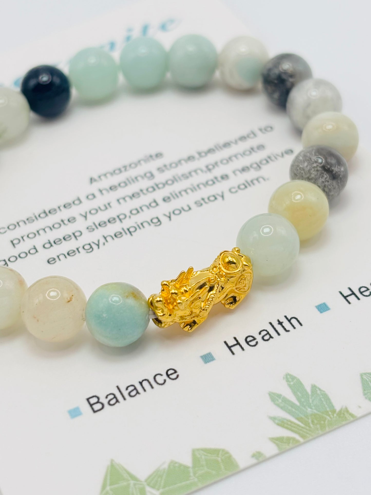 18K Gold Lucky Piyao/ Pi Xiu Amazonite Stone ( Hollow Empty Inside) Medium Size