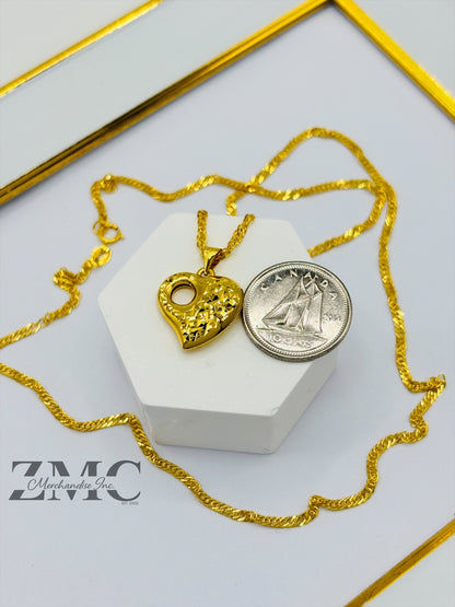 18K Gold Diamond Cut Heart Necklace
