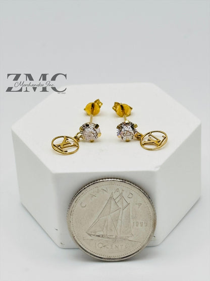 18K Gold Dangling Zircon Stone Earrings