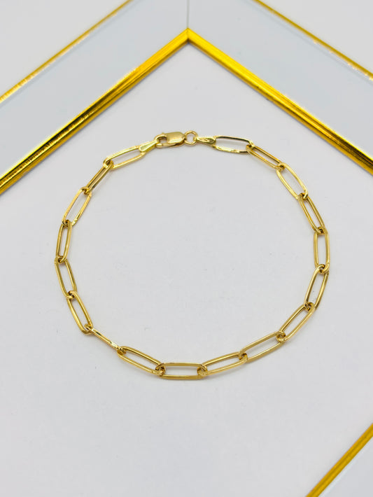 18K Gold Paperclip Bracelet 11 mm Link (Lobster Lock)