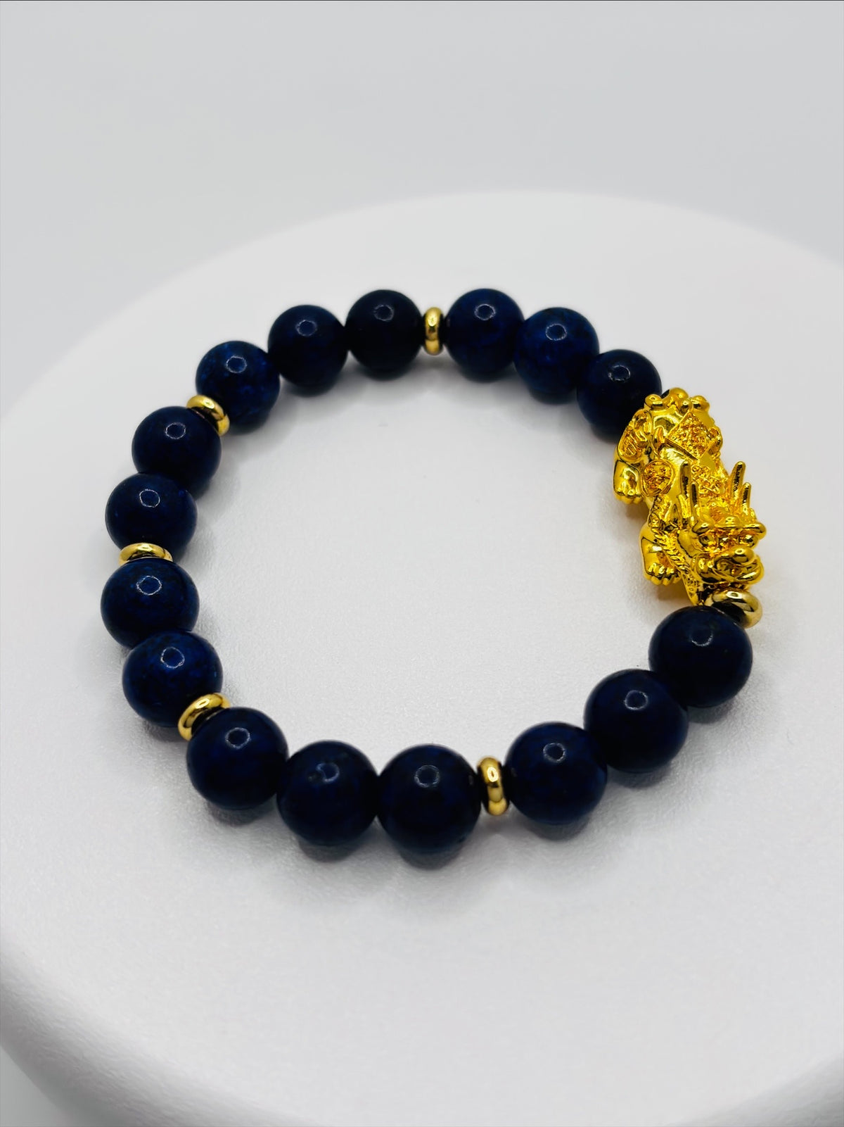 18K Gold Lucky Piyao/ Pi Xiu Lapis Lazuli Bracelet( Hollow Empty Inside) Extra Large
