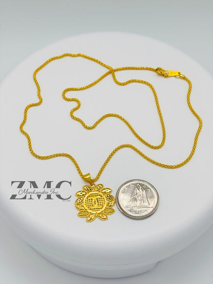 18K Gold C Flower Necklace