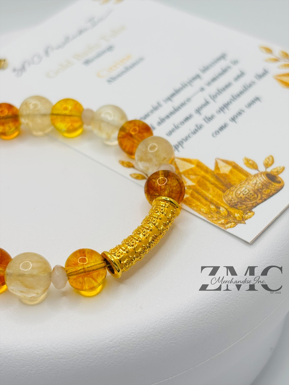 18K Gold  Lucky Baifu Tube Citrine Bracelet  ( Hollow Empty Inside)