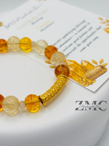 18K Gold  Lucky Baifu Tube Citrine Bracelet  ( Hollow Empty Inside)