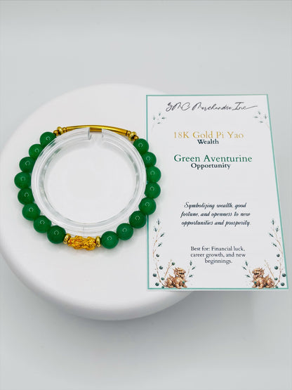 18K Gold Lucky Piyao/ Pi Xiu Aventurine Bracelet ( Hollow Empty Inside) SMALL PIYAO