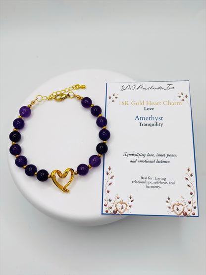 18K Gold Open Heart Amethyst Bracelet (Electroform Heart)