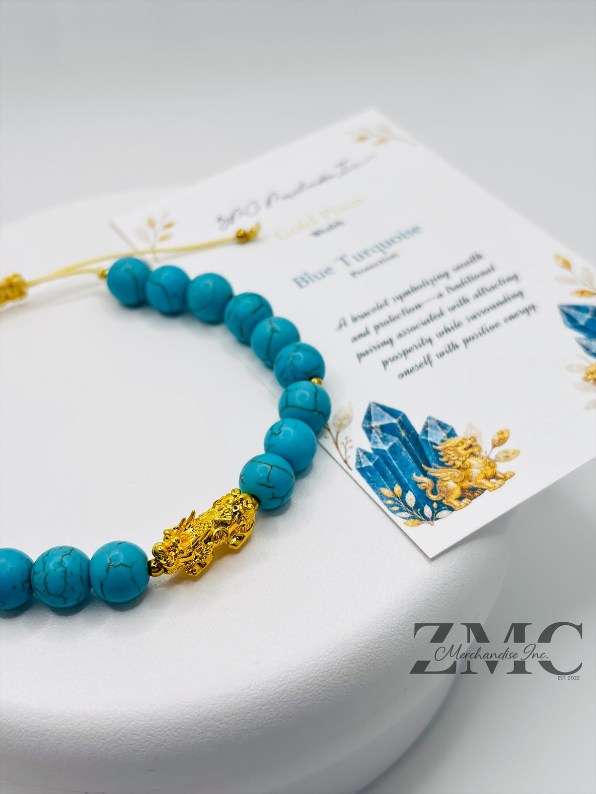 18K Gold Lucky Piyao/ Pi Xiu Blue Turquoise Bracelet ( Hollow Empty Inside) Medium