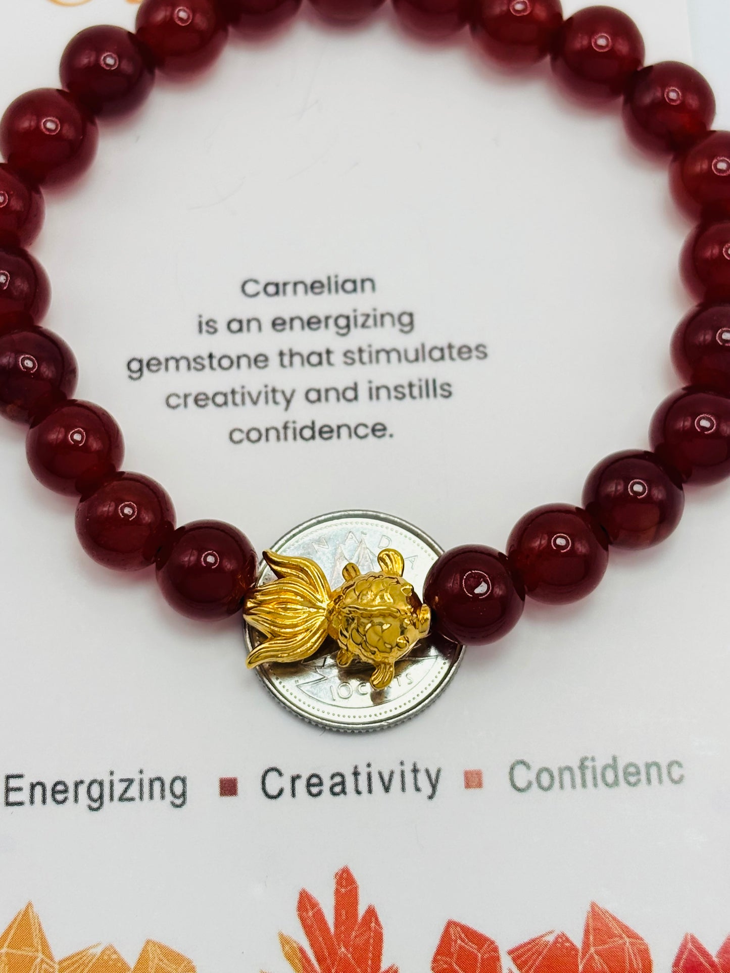 18K Gold Lucky Koi Fish Bracelet Carnelian Stone ( Hollow Empty Inside)