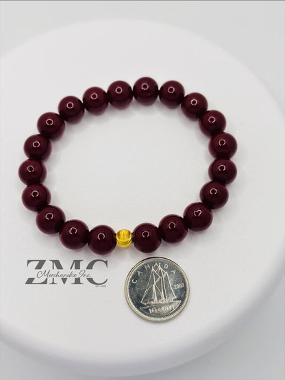 18K Gold Cats Eye Ball with Burgundy Wine Stone