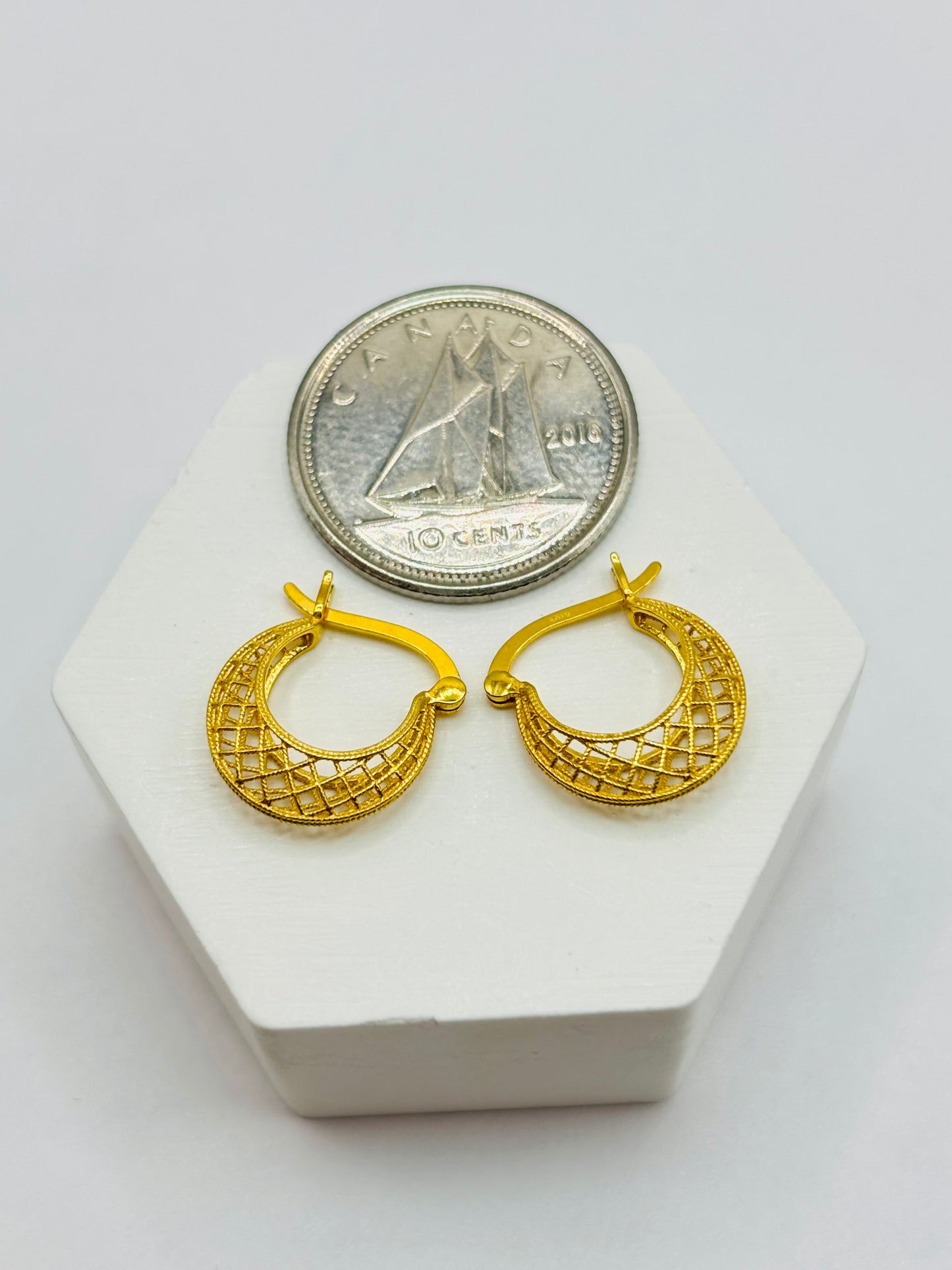 18K Gold Net Loop Earrings (Small or Huggies)