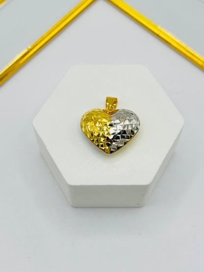 18K Gold Heart Diamond Cut Pendant