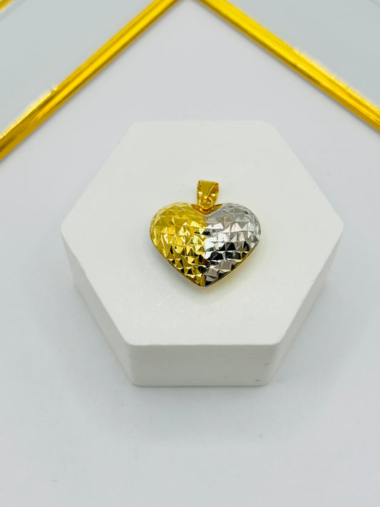18K Gold Heart Diamond Cut Pendant