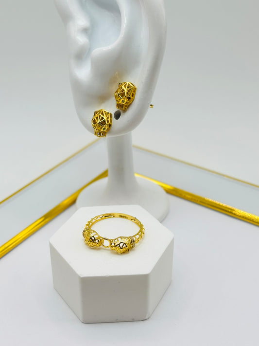 18K Gold Panther Earrings and Ring Set