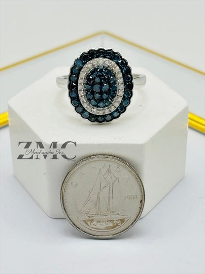 K18 Japan Gold Rare Blue and White Natural Diamond Ring 1.00 carat