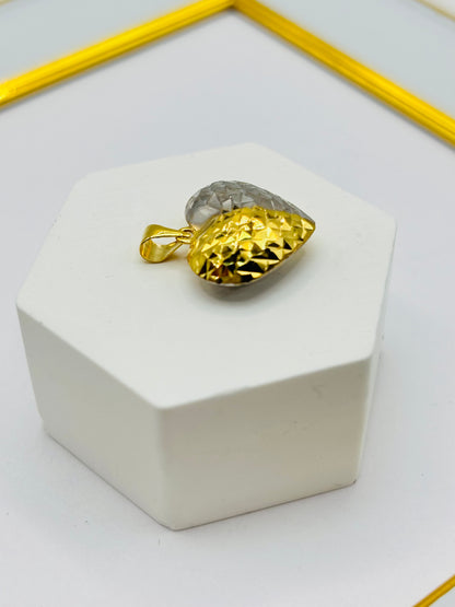 18K Gold Heart Diamond Cut Pendant