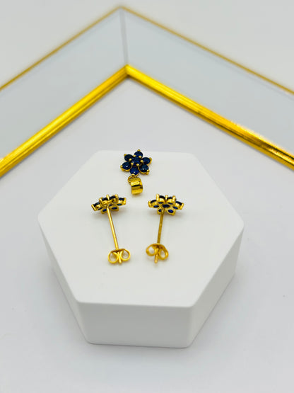 18K Gold Flower Stone Earrings and Pendant Set (Blue)