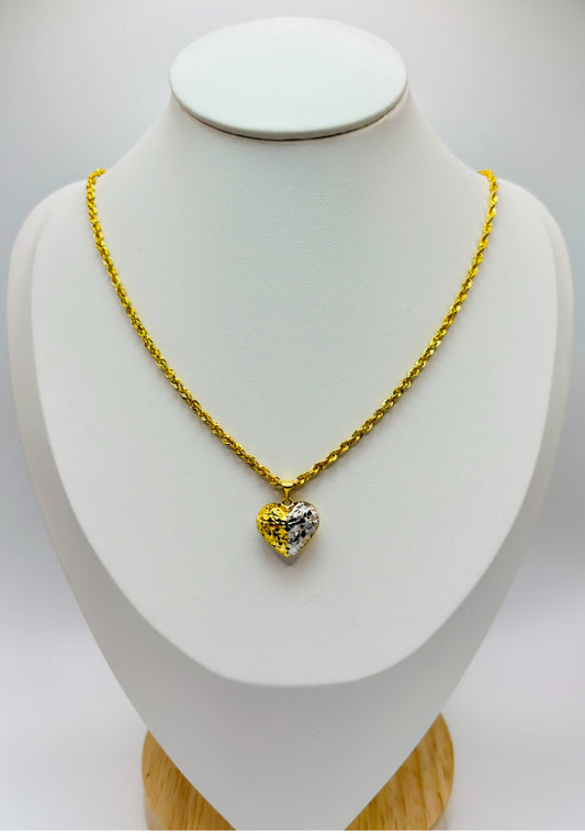 18K Gold Two-tone Heart Necklace